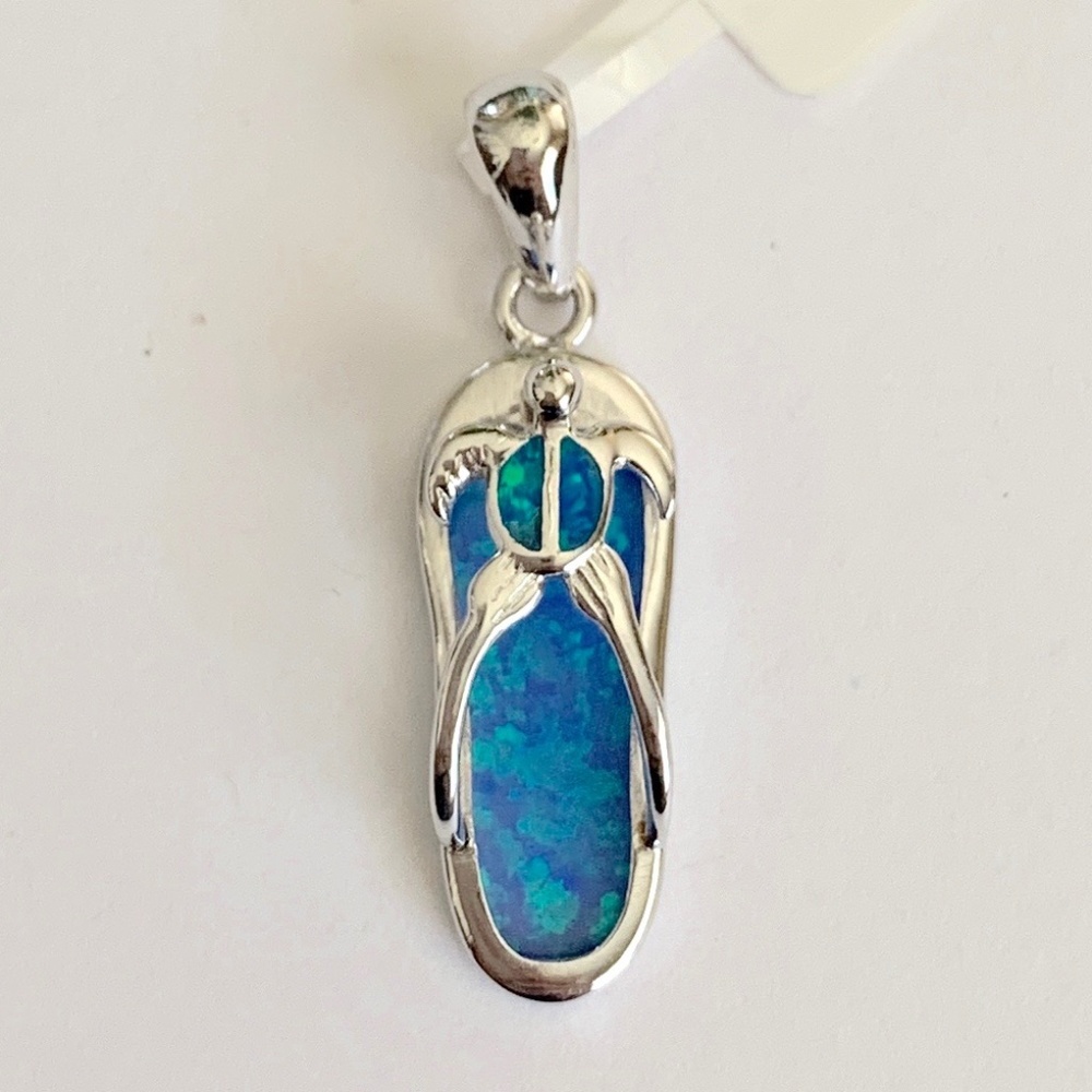 Blue Fire Opal Inlay Sterling Silver Pendant
